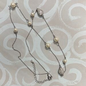 Studio 1886 Silver and Cream Pearl Necklace - long with earrings